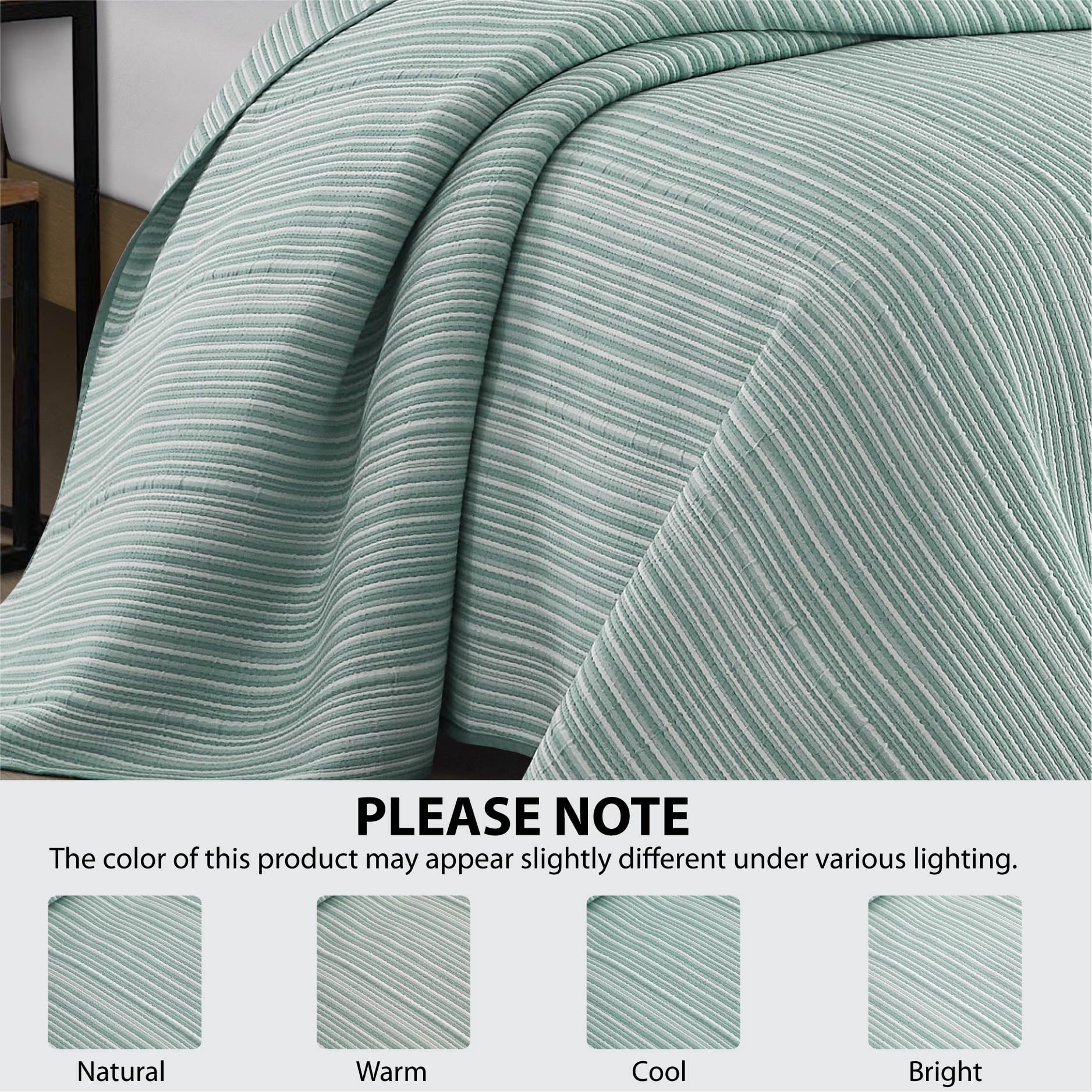 Mainstays Essentials Full/Queen Stripe Quilt, Green Coverlet, Lightweight & Reversible Bedding