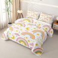 thumbnail image 3 of Manfei Kawaii Rainbow Quilt Full, Daisy Stars Moon Full Bedspread Sets, White Orange Pink, 3 Pieces, 1 Coverlet and 2 Pillowcases, 3 of 7