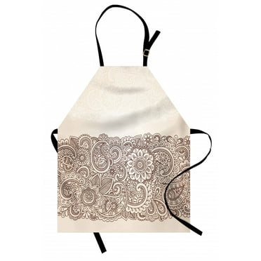 Henna Apron Complex Design with Mandala and Paisley Nature Inspired Traditional Victorian Revival, Unisex Kitchen Bib Apron with Adjustable Neck for Cooking Baking Gardening, Tan Brown, by Ambesonne