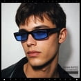 thumbnail image 5 of SA106 Mens Hippie Hustler Color Lens Narrow Rectangular Black Frame Sunglasses Blue Lens, 5 of 7