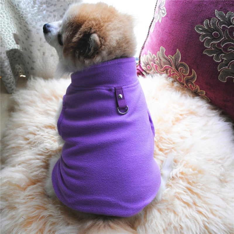 Pet Dogs Autumn Winter Fleece Vest Thickened Coat, Puppy Dogs Fleece Sweater, Warm Costume with Traction Ring for Pet Dog Cat,Purple,L