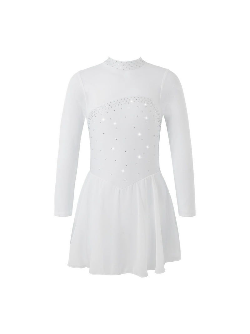MSemis Girls Shiny Figure Ice Skating Dress Long Sleeve Tulle Mock Neck  Ballet White 14 - Walmart.com