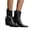 B Black, variant on Women's Fashion Belt Buckle Mid Calf Cowboy Boots Lightweight Leather Ankle Winter Booties Chunky Heel Western Cowgirl Boots Black Size 9