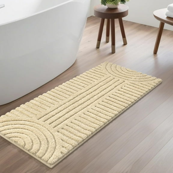 Super Soft Bathroom Runner Rugs 24"x60" Non Slip Boho Bath Mats Microfiber Absorbent Carpet for Bath Room Machine Washable Shaggy Bath Rugs for Shower Bathtub Home Decor, Beige 2' x 5'