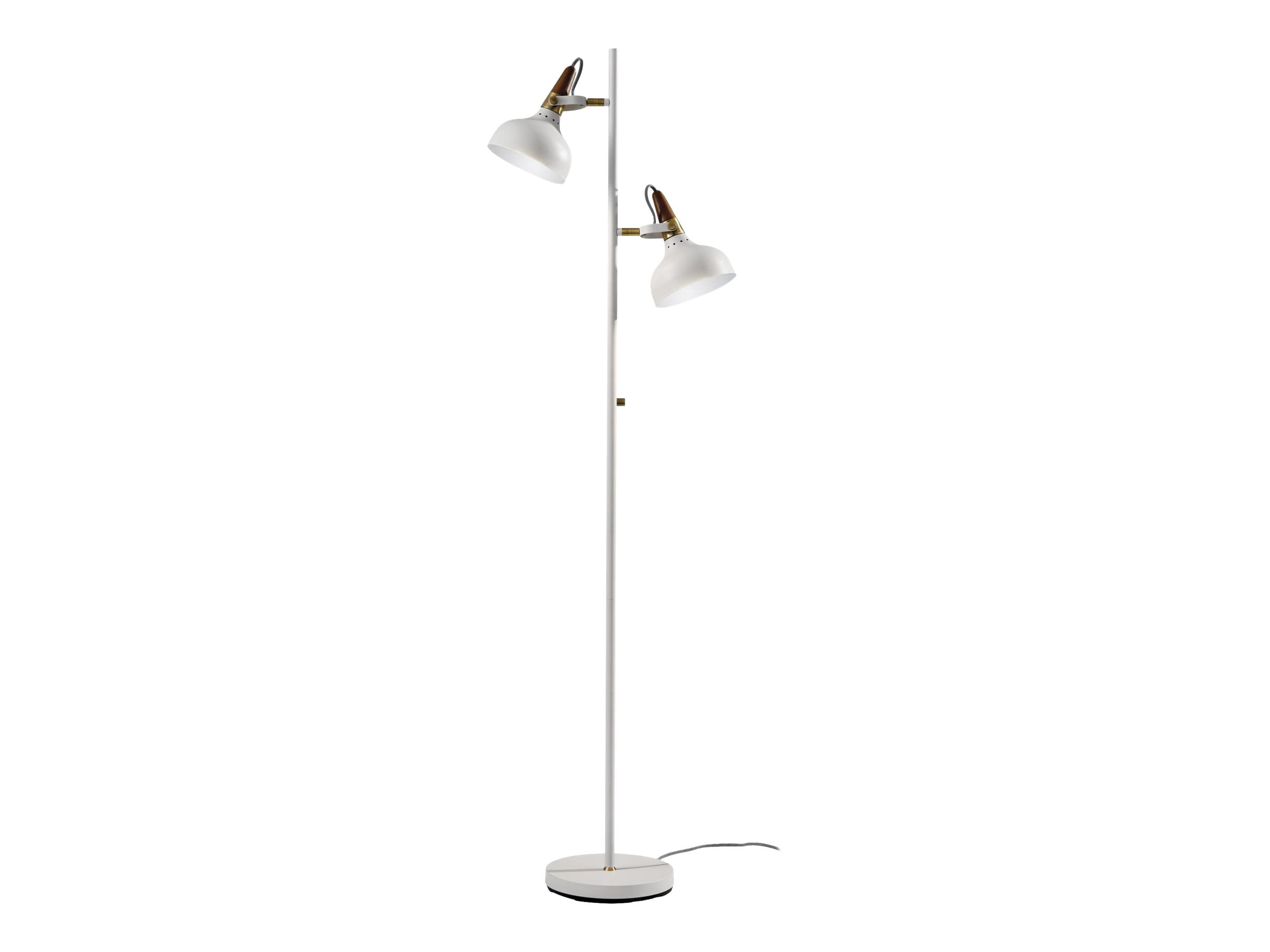 Adesso Brunswick Floor Lamp, White, Antique Brass and Walnut Rubberwood