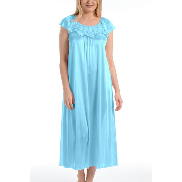 EZI - Women's Long Satin Silk Ruffle Sleeveless Nightgown By EZI ...