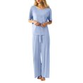 thumbnail image 4 of Ludearly 3 Piece Lounge Sets For Women Ice Silk Short Sleeve Tops And Shorts&Long Pants Loose Matching Pajama Sets Loungewear Sweatsuits, 4 of 5