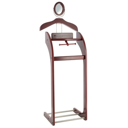 Valet Men Stand Etienne Alair Clothes Valet Stand for Men with Mirror – Beautiful Solid Hardwood Suit Hanging System with Trouser Bar, Jacket Hanger, Tray Organizer, Tie & Belt Hook and Shoe Rack ()