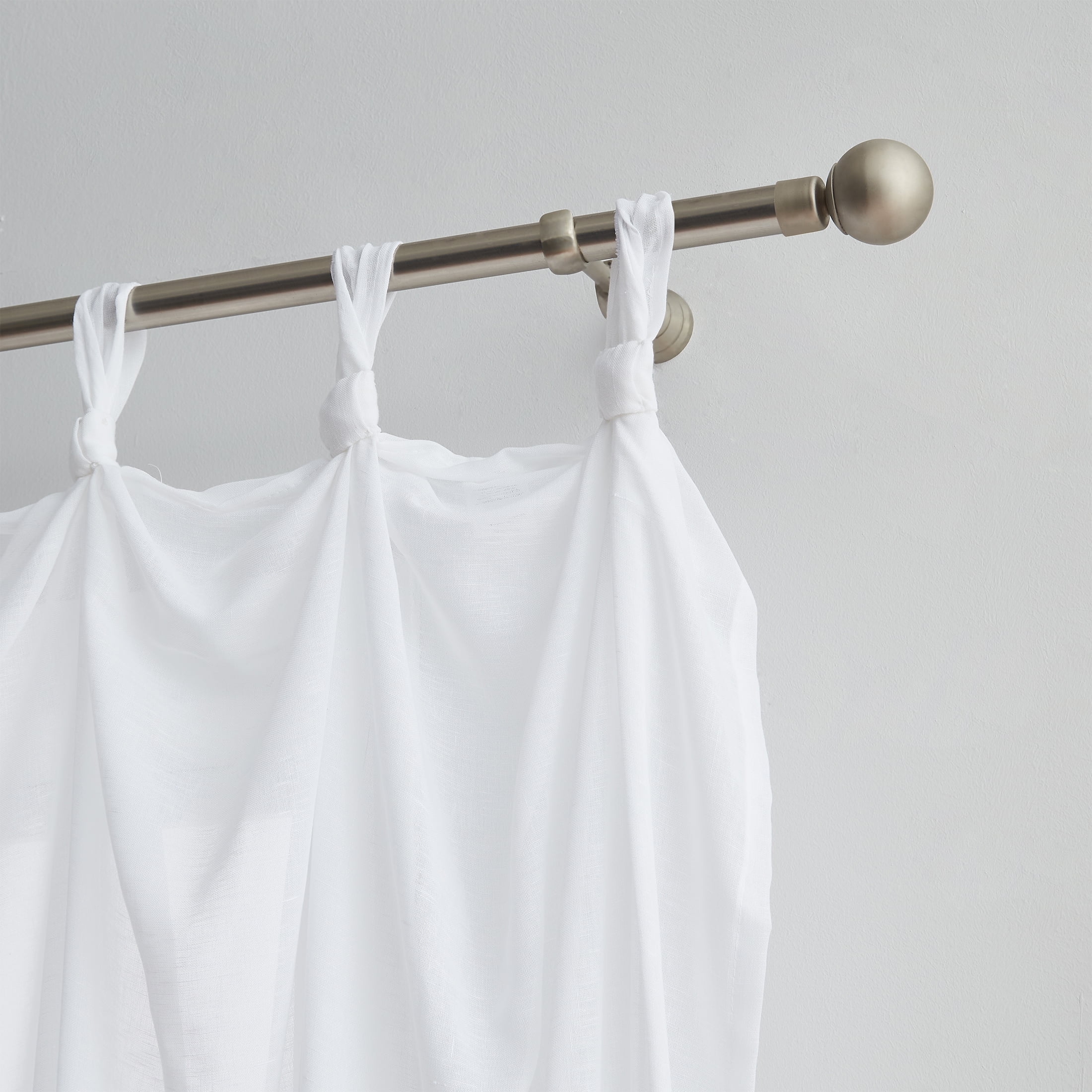 Indigo Ink Mia White Solid Knotted Tie Top Sheer Curtain Panel, 70" x 84"
