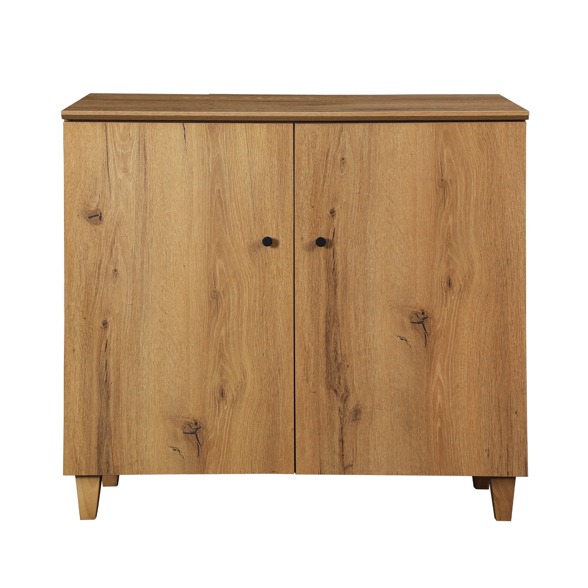 Sideboard Buffet Cabinet with 3 Compartments, 35.4" Wide, Oak Brown Wood Finish