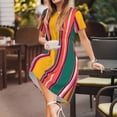 thumbnail image 3 of Naloa Vertical Stripes Print Womens Summer A-Line Dress with Pockets,Short Sleeve Dresses,Flowy Beach Swing Dress for Vacation Travel, 3 of 6