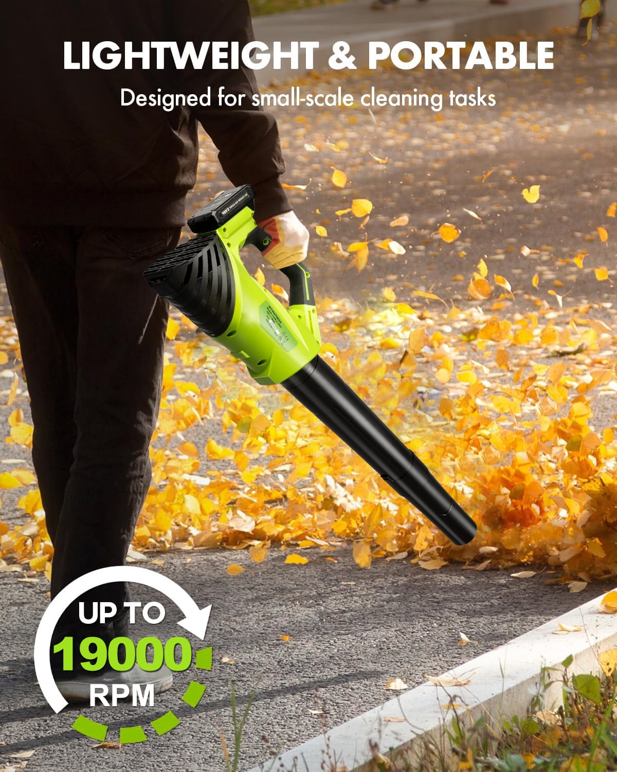 Firstness Cordless Leaf Blower, 20V Leaf Blower with 2 Batteries & Charger, Up to 450CFM/145MPH, 2 Variable Speed, Lightweight for Blowing Leaves, Patio Cleaning, Lawn Care and Dust