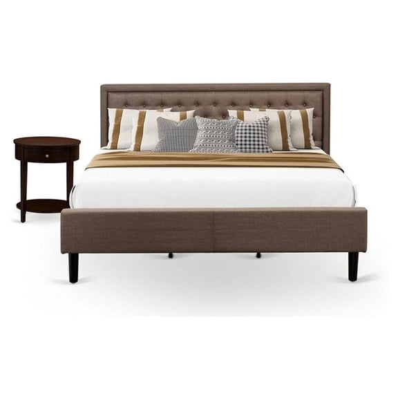 East West Furniture Kendall 2-Piece Wood King Bedroom Set in Brown/Mahogany