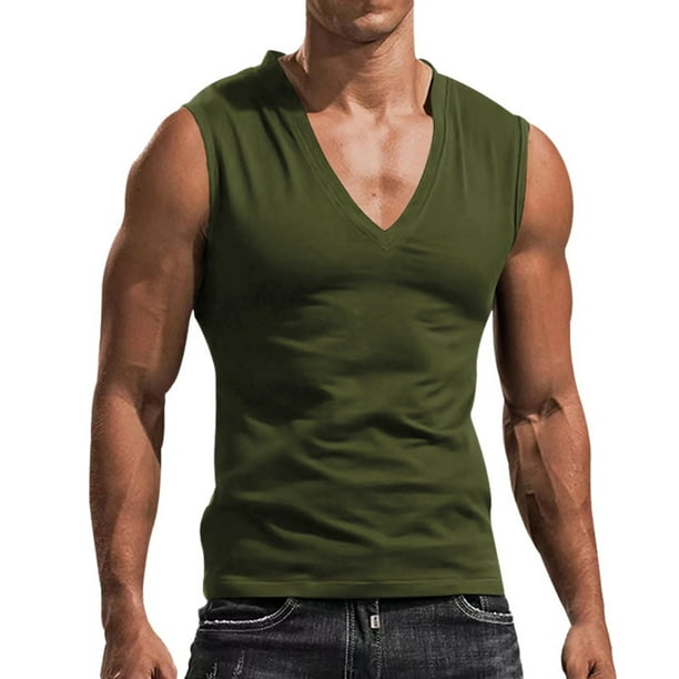 Camisa sin mangas con cuello en V para hombre - Camiseta deportiva ligera - Ropa informal para gimnasio, fitness y running