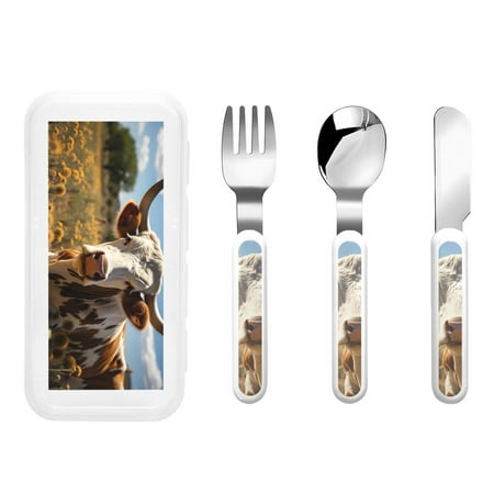 

Bingfone Countryside Flower Cow Print Toddler Utensils Kids Silverware 3pcs Safety Stainless Steel Toddler Fork Spoon Knife Set Children Flatware Set