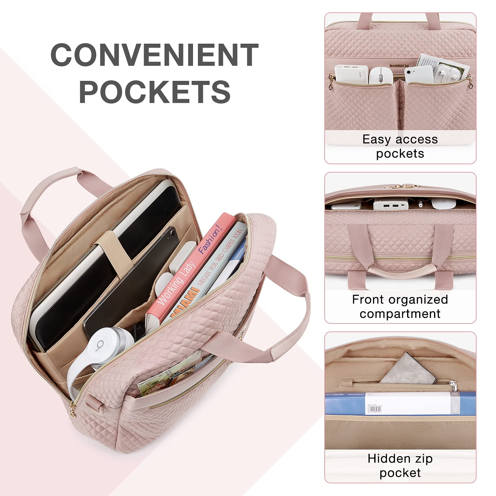 BAGSMART 17.3" Laptop Bag Briefcase, Computer Messenger Bag, Business Work Travel Laptop Shoulder Bag, Carrying Handbag Laptop Sleeve Case for Women & Men, Pink