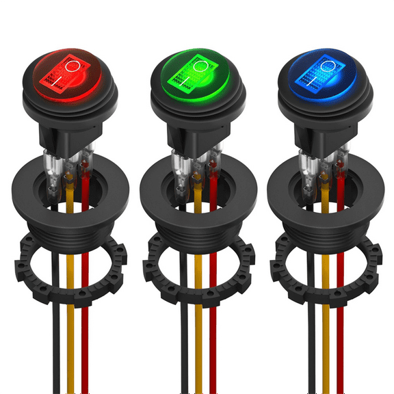Round Rocker Switch 12V 20A UL Listed Waterproof Marine Toggle LED Lighted on Off Heavy Duty 3 Color