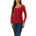 thumbnail image 1 of Unique Bargains Blouses à Encolure Carrée pour Femmes Manches Longues en Maille Transparente Ajustée Texturée Froncée Rouge m, 1 of 6