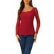 thumbnail image 1 of INSPIRAR CHIC Blusas de Cuello Cuadrado para Mujeres, Manga Larga de Malla Transparente, Ajuste Slim, Top Texturizado con Fruncidos, Talla XS, Rojo, 1 of 6
