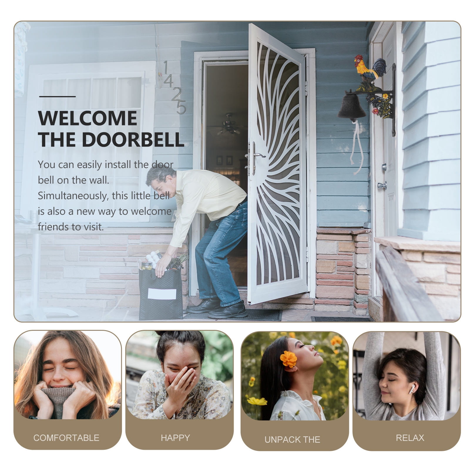 HOMEMAXS 2pcs Vintage Doorbell Antique Iron Wall Bell Wall Mounted Hand Cranking Door Bell