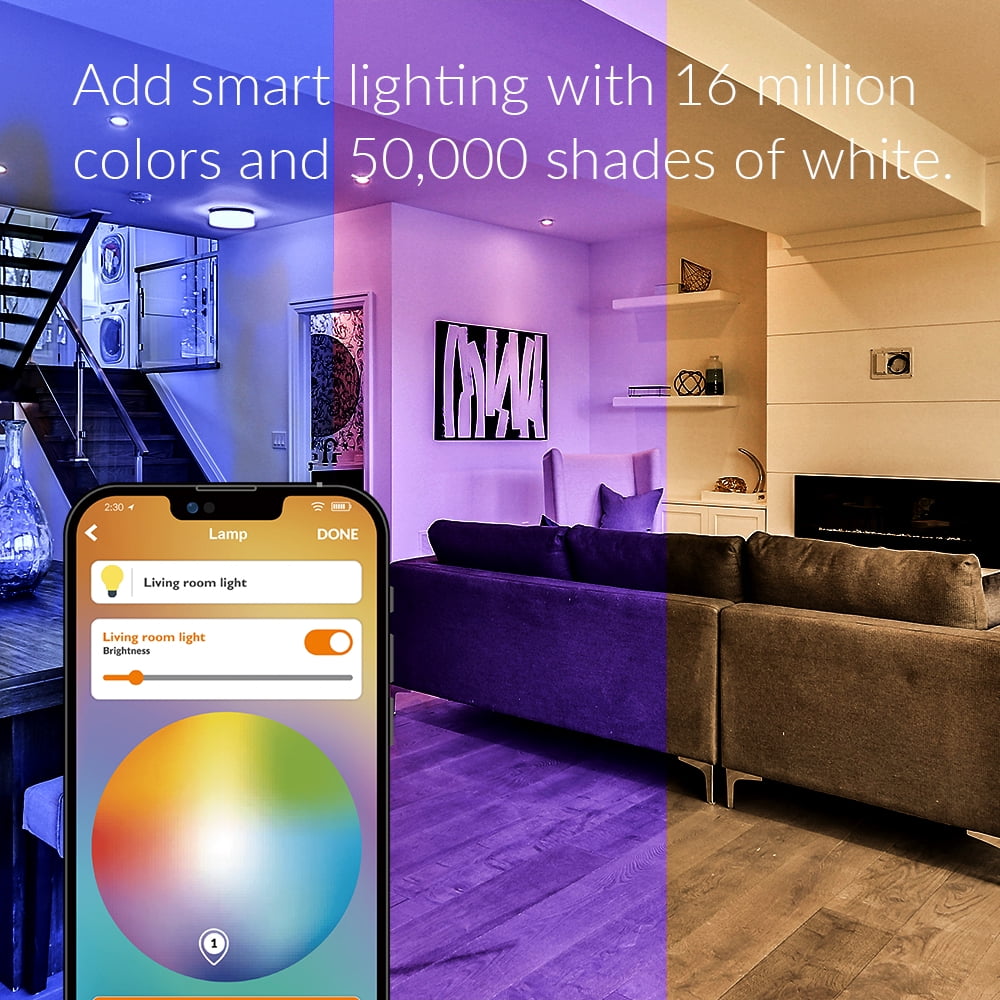 AduroSmart ERIA Colors and White Shades Smart A19 Starter Kit, 60W Equivalent, Hub Included, 2 Bulbs