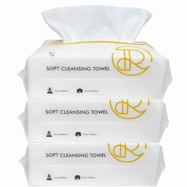 Toalla facial desechable, tela de algodón grueso, 100% algodón, sin pelusas, toallitas secas sin aroma, toallitas para quitar el maquillaje, ultra suaves para pieles sensibles