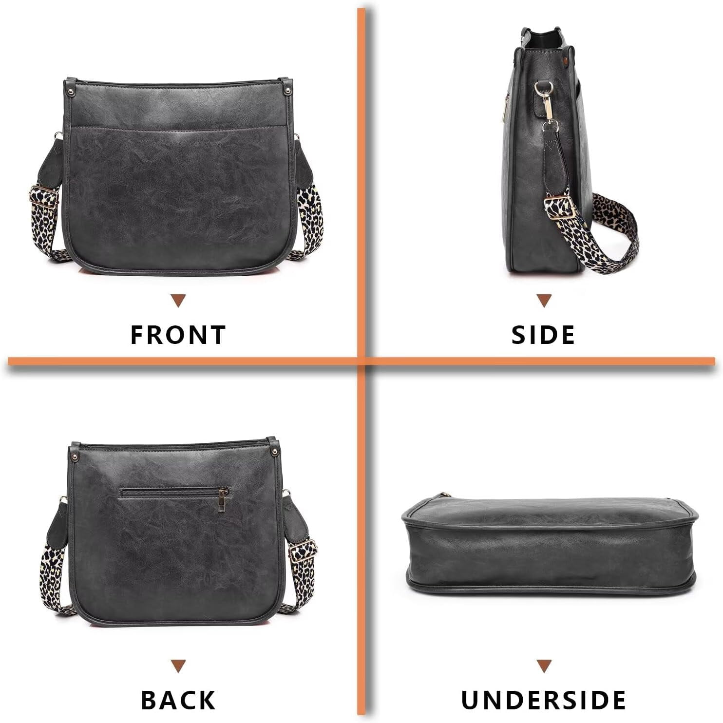 Kwuty Vegan Leather Crossbody Bags for Women, Crossbody Purse with Guitar Strap Zipped Pockets Handbag Shoulder Bag