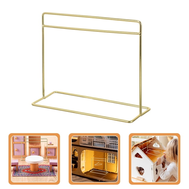 AURARMLET 1Pcs Miniature Clothes Rack For Model House Furniture In 35X0.3937X31X0.3937X6X0.3937in Golden Iron