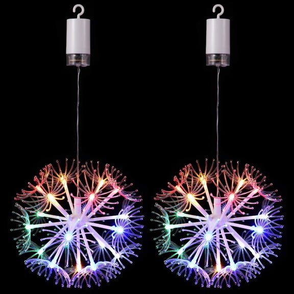 2 Pcs Solar Outdoor Lights, LED Dandelion Hanging Lights with 8 Flashing Modes, IP44 Waterproof, Decorative Solar Firework Light for Halloween, Garden Decorations