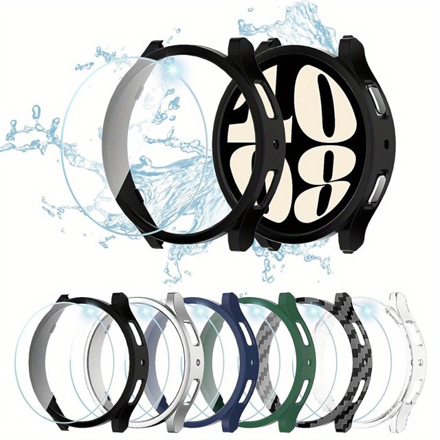 6pcs/set Men Women Mixed Color Fashionable Casual Anti-fall PC Hollow Out Smart Watch Case & Screen Protector Tempered Film Compatible With Samsung Galaxy Watch Case 40mm/44mm Compatibl
