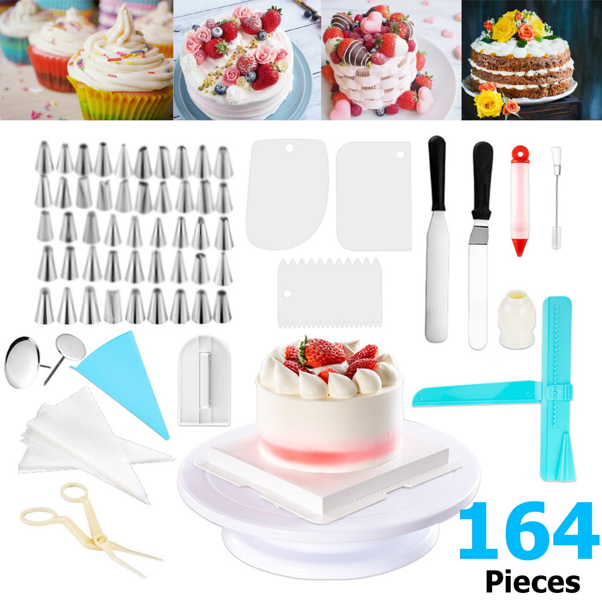 164pcs DIY Cake Decorating Supplies Pieces Kit Baking Turntable Icing Tools 