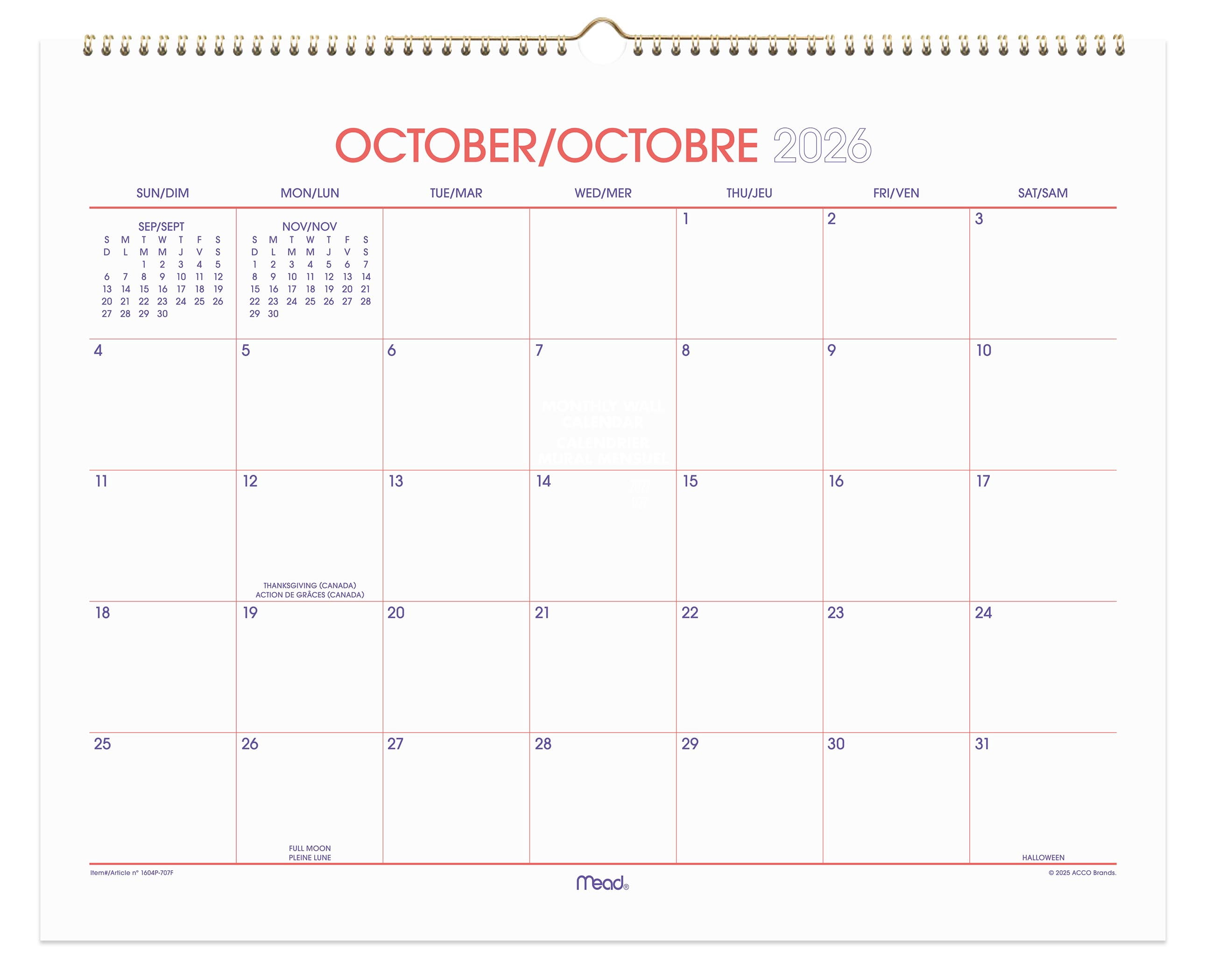 2027 Calendrier mural Mead® Color Pop