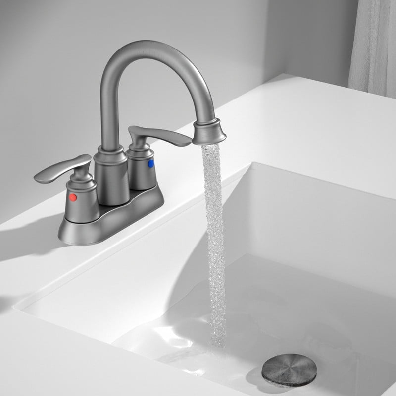 AUKTOPT Bathroom Faucet 3 Hole, Centerset 4 Inch Faucet 2 Handle Bathroom Sink Faucet Lead-Free with Pop up Drain, Brushed Nickle