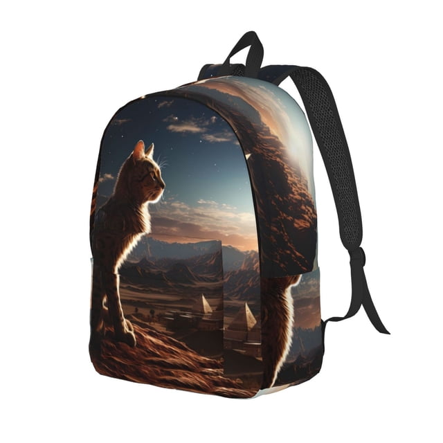 Balery Pyramid Desert Cat Mochila Clásica Impresa Básica para Viaje, Mochila Escolar Resistente al Agua, Mochila de Lona con Correas Ajustables-Medium