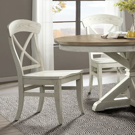 Newboti Furniture Harola Cross-back Dining Side Chairs in Set of 2, Smoky White Finish 75329