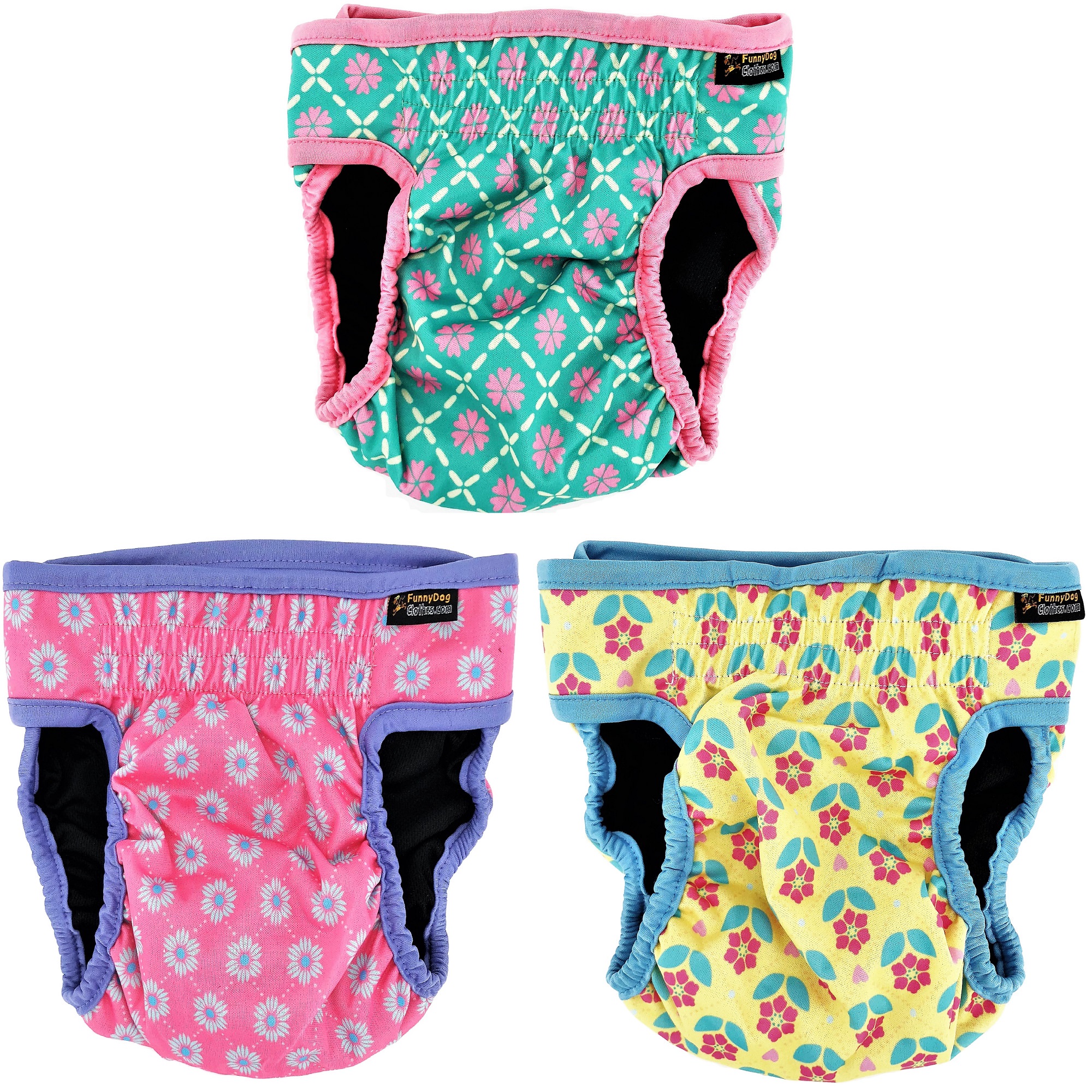 PACK of 3 Female Dog Diapers with 4 LAYERS of Absorbent Pads WATERPROOF Leak Proof Washable