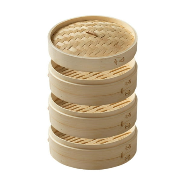 Cesta de bambú para cocinar al con tapas para cocina asiática china, multiusos, para cocinar al panecillos y verduras de picnic 21 cm