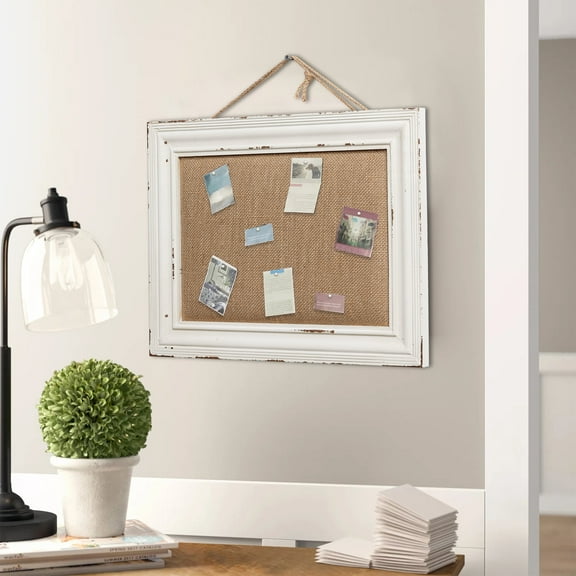 SOFE  White Linen Bulletin Board 16"x12" - Rustic Farmhouse Pin Board for Home Office & School