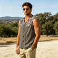 thumbnail image 4 of GrmtClth Mens Outdoor Hiking Sleeveless Vest, Vintage Ethnic Aztec Zigzag Chevron Print V Neck Button Down Patchwork Waistcoat Navy 2XL, 4 of 5