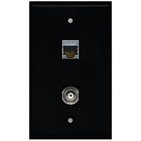 RiteAV - Black 1 Port BNC 1 Port Cat6a Wall Plate