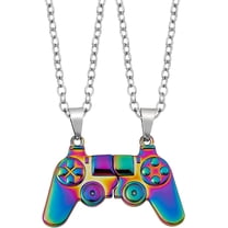 1set Game Controller Matching Necklaces set Rainbow color 316L Surgical Stainless Steel Necklaces for Couples Best Friends 23.62 inch(60cm) 2pcs/set