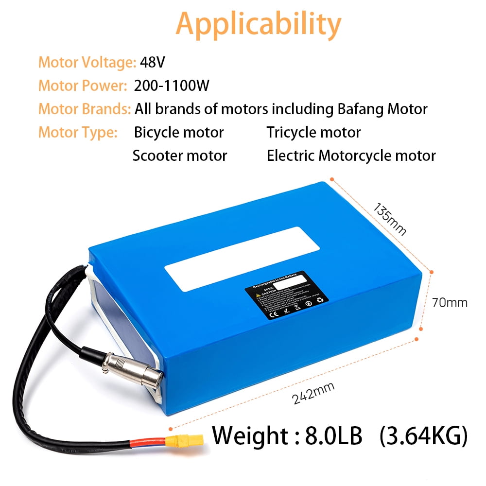 PVC Lithium iron phosphate 48V 10AH 30AGC rechargeable high power e-bike battery, 2000 cycles, fast charging