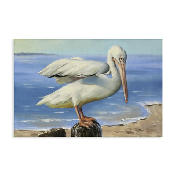 Stupell Industries Beach Scene Pelican Animals & Insects Painting Gallery Wrapped Canvas Art Print Wall Art, 24 x 16