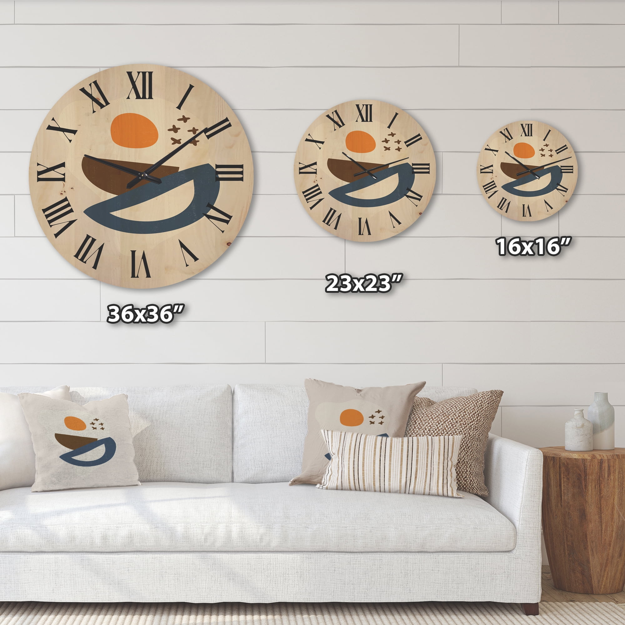 Designart 'Abstract Moon and Sun Geometric Print I' Modern Wood Wall Clock