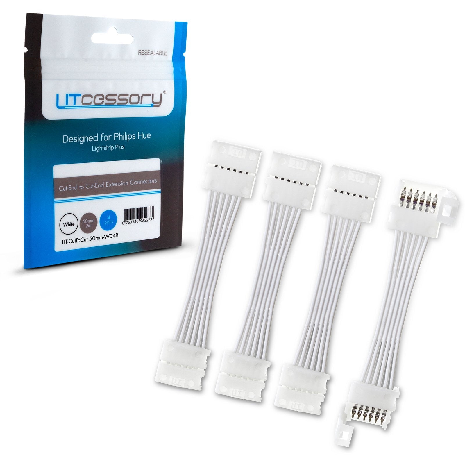 Litcessory Cut-End to Cut-End Extension Connector for Philips Hue Lightstrip Plus (2in, 4 Pack, White - STANDARD 6-PIN - Walmart.com
