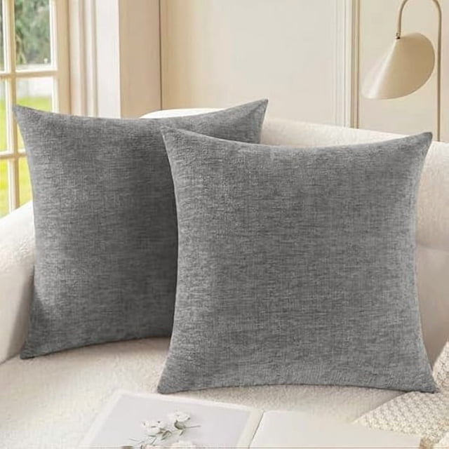 Chenchen Throw Pillow Covers Decorative 18 X 18 Inches Pack of 2 Cozy Chenille Cushion Cases for Couch Sofa Bed Living Room Home Medium Grey