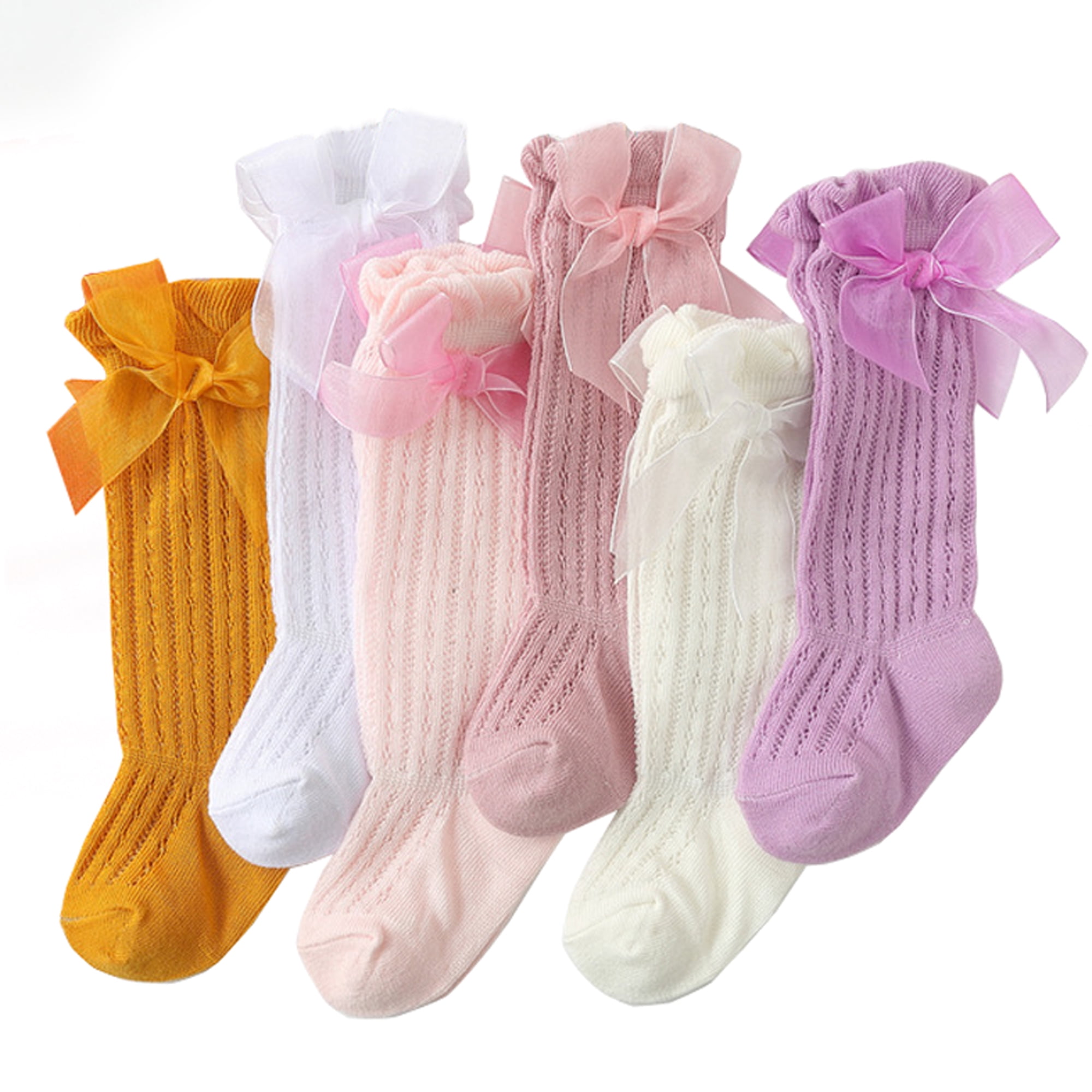 Aunavey Baby Girls Knee High Socks Infants Toddlers Hollow Bow Knit