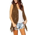 thumbnail image 2 of BODOAO Women's Vintage Western Fringe Vest Tops Classic Suede Leather 70S Cowboy Shirt Sleeveless Tassels Cardigan Jackets Tassel Vest Sleeveless Open Front Cardigan Tank Jacket Outerwear Coffee Xl, 2 of 7
