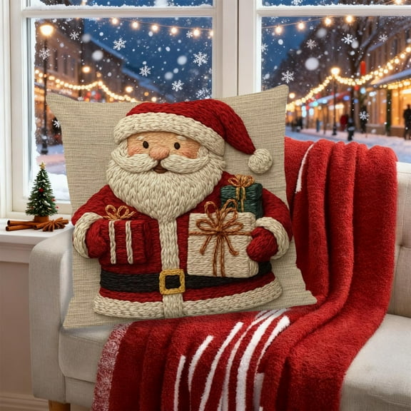 Litrail Christmas Throw Pillow Cover 17x17 Inch - Washable Polyester Festive Holiday Decor Pillow Case for Sofa Living Room Bedroom, Ideal Christmas Gift for Family Friends
