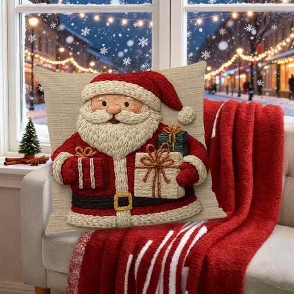 Funda de almohada de lino y tela, decoración navideña, funda de almohada navideña, decoración navideña, decoración de sofá, funda de almohada de lino para sofá de casa, decoración navideña, funda de a